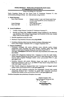 Page 1 PENGUMUMAN PENGADAAN BARANG DAN JASA PT