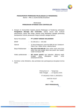 (e-tendering) pekerjaan pengadaan storage dan controller