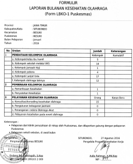Page 1 FORMULIR LAPORAN BULANAN KESEHATAN