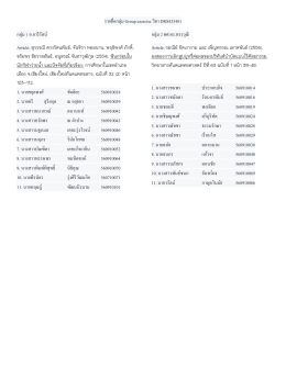 รายชื่อกลุ่ม Group exercise วิชา DRS425481 กลุ่ม 1 อ.อารีรัตน์ Art