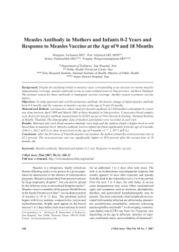 Measles Antibody in Mothers and Infants 0-2 Years