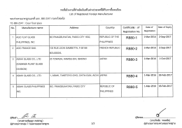 Page 1 รายชื่อโรงงานที่ทำผลิตภัณฑ์ในต่างประเทศที่ได้รับการขึ้นทะเบียน