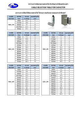 ตารางการเลือกขนาดสายไฟ สำหรับคาปาซิเตอร์แรงต่ำ