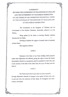 Thai-Russian Visa Exemption Agreement