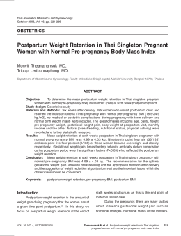 Postpartum Weight Retention in Thai Singleton Pregnant Women