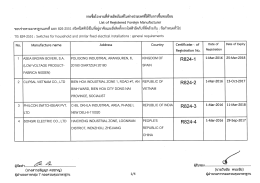 Page 1 รายชื่อโรงงานทีทำผลิตภัณฑ์ในต่างประเทศที่ได้รับการขึ้นทะเบียน