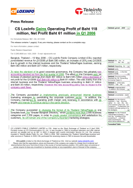 Press Release CS LoxInfo Gains Operating Profit of Baht 118 million
