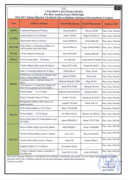 pral 2016-2017 e.ö. yılı belirli gün ve haftalar görevli çizelgesi