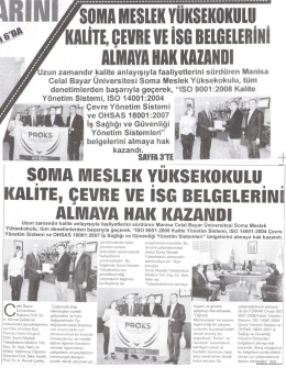 Soma Meslek Y&uuml;ksekokulu Kalite, &Ccedil;evre ve İSG Belgelerini Almaya