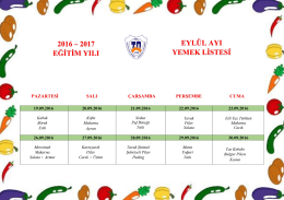 Eyl&uuml;l Ayı Yemek Listesi