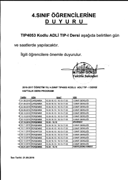 TIP4053 Adli Tip-I Dersini Alan Öğrencilere Duyuru