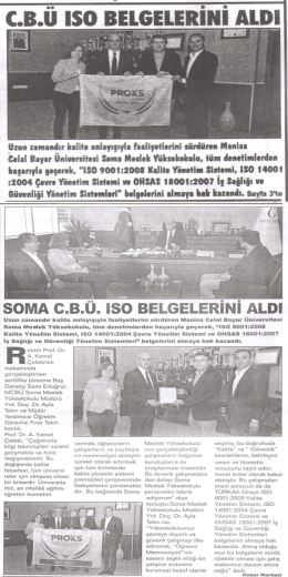 CBÜ ISO Belgelerini Aldı - Soma Meslek Yüksekokulu