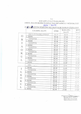 2016-2017 haftalık zaman çizelgesi