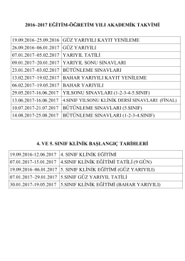 2016–2017 EĞİTİM-ÖĞRETİM YILI AKADEMİK TAKVİMİ 19.09.2016