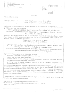 Felhívás A gázszolgáltatás karbantartási munkák miatt 2016