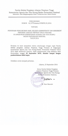 Pengumuman Tunda ke 2.1 - Kementerian Agraria dan Tata Ruang