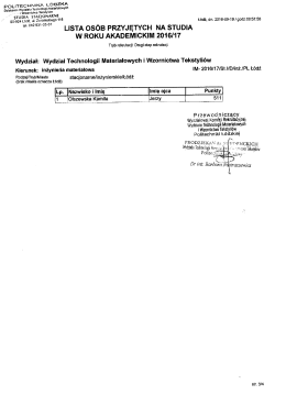 inżynieria materiałowa - Wydział Technologii Materiałowych i