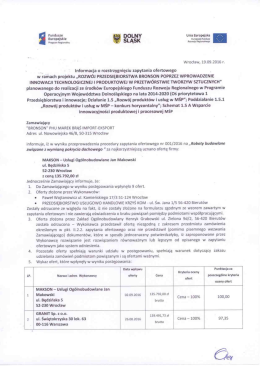 Rozstrzygnięcie zapytania ofertowego nr 001/2016