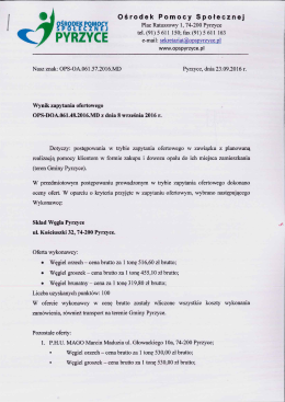 Wynik zapytania ofertowego
