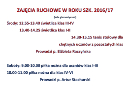 Zajęcia ruchowe w r.szk. 2016/2017