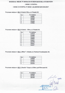 lista przyznanych miejsc w domu studenckim dla student&oacute;w i roku