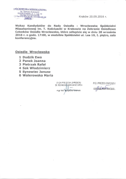 Wykaz Kandydatów do ROW - Spółdzielnia Mieszkaniowa im