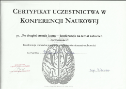 Certyfikat Zaburzenia osobowości