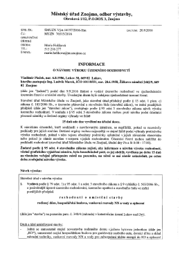 Informace o návrhu výroku územního rozhodnutí
