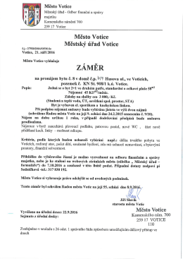 Záměr na pronájem bytu č. 8 v č.p. 419 Husova ul