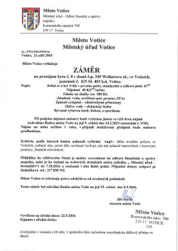 Záměr na pronájem bytu č. 8 v č.p. 349 Wolkerova ul