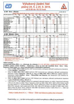 Výluky vlaků od 24. 9. 2016 do 25. 9. 2016