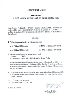 Oznámení o době a místě konání voleb do zastupitelstev krajů