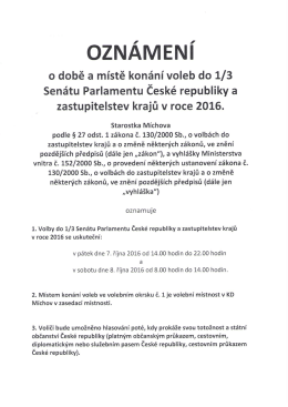 Oznámení o době a místě konání voleb do