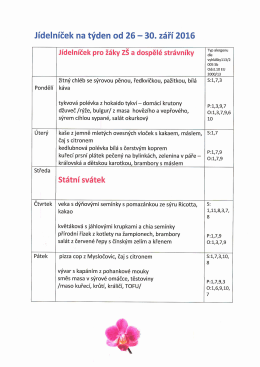 Page 1 Jídelníček na týden od 26 — 30. září 2016 Jídelníček pro