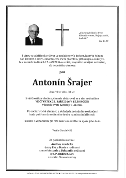Smuteční oznámení pan Antonín Šrajer