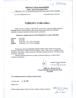 veřejná vyhláška, Petr Číhal, Velké náměstí 115/1, Kroměříž