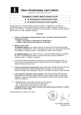Oznámení o době a místě konání voleb