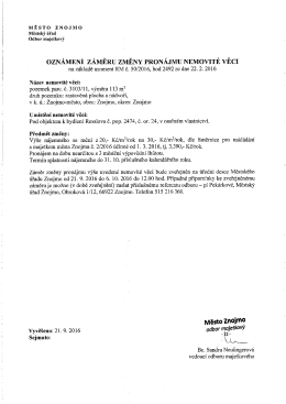 Oznámení záměru změny pronájmu nemovité věci