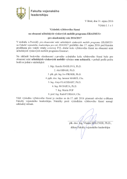 Výsledek výběrového řízení na obsazení učitelských výukových