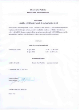 Oznámení o době a místě konání voleb