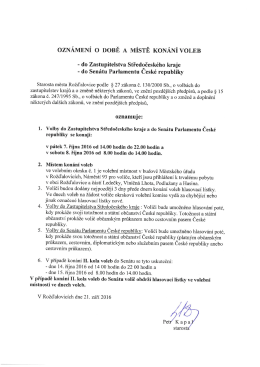 Oznámení o době a místě konání voleb