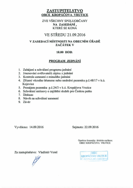 pozvánka na jednání zastupitelstva obce dne 21.9.2016