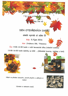 Den otevřen&yacute;ch dveř&iacute; aneb vyrob si s&aacute;m v Chr&aacute;něn&eacute;m bydlen&iacute; v