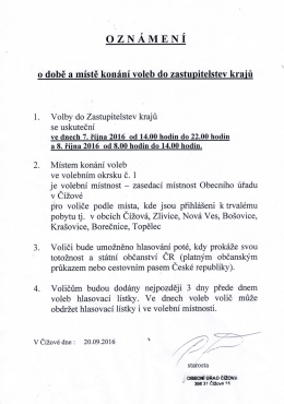 Oznámení o době a místě konání voleb do zastupitelstev