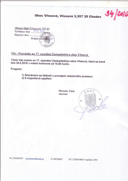 Pozvánka na 17. zasedání zastupitelstva obce Vřesová
