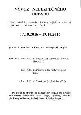 Vývoz nebezpečného odpadu pro občany Hrabové