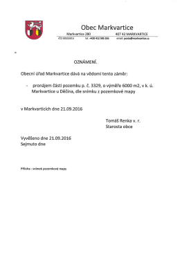 Oznámení - Záměr pronájmu části pozemku