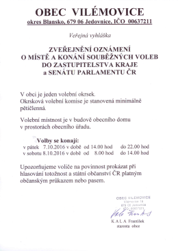 Page 1 OBEC VILÉMOVICE okres Blansko. 679 06 Jedovnice. IČO