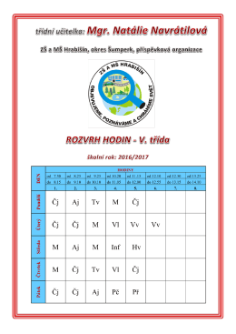 Page 1 íspěvková organizace ROZVRH HODIN = V. třídg školní rok