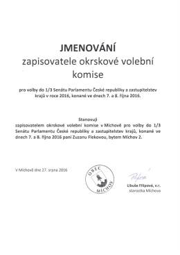 Jmenování zapisovatele okrskové volební komise